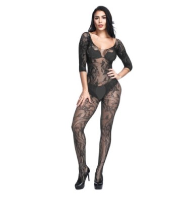 Sexy Low-cut Tight Solid Color Fishnet See-through One-piece Stockings NSLTS127720