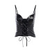 solid color Strap PU Leather camisole NSFLY127946