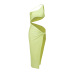 solid color waistless one-shoulder slit dress NSFLY127950