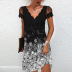 printing wave V-neck short-sleeved stitching lace dress-multicolor NSYF127952