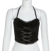 solid color halter neck open back lace slim fit vest NSHMS127967