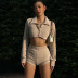 solid color long-sleeved lapel cropped top high waist straight drawstring shorts suit NSHMS127989