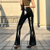 pantalones de cuero de PU delgados con correas anchas y rectas de cintura alta NSHMS127993