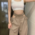 solid color high-waisted drawstring hollow loose pants NSHMS127995
