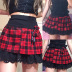 lace plaid stitching bow high waist skirt NSYDL128026