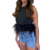 stitching feather round neck sleeveless solid color vest NSYDL128031