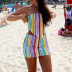 rainbow striped print irregular tube top slim vest and skirt suit NSYDL128033