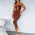 vestido de perspectiva de color sólido ajustado con costura superior de tubo hueco con cuentas NSYDL128040