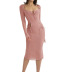 lace-up hollow long-sleeved low-cut slim solid color dress NSYDL128048