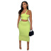 sloping shoulders backless high waist tight solid color vest and skirt suit NSDLS128072