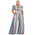 plus size color printing round neck short sleeve top and wide leg pants two-piece set NSWNY128087