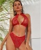 hanging neck backless wrap chest solid color lace perspective underwear two-piece set NSLTS128422