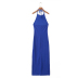 hanging neck sleeveless backless lace-up slit solid color dress NSLAY128417