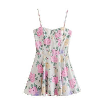 Sling Backless Slim Short Floral Dress NSLAY128391