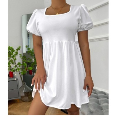 Square Neck Short Sleeve Slim Solid Color Dress NSLMM128124