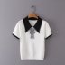 Lapel Bow short sleeve slim color matching Knit Top NSLAY128414