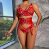 embroidery sling high waist solid color see-through underwear three-piece set NSMXF128196