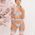 buckle stitching sling hollow high waist solid color underwear four-piece set NSMXF128205