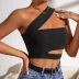solid color hollow knitted sloping shoulder wrap chest crop top NSYSQ128227
