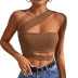 solid color hollow knitted sloping shoulder wrap chest crop top NSYSQ128227