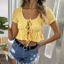 slim solid color short sleeve strappy top NSYSQ128233