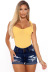 high-waisted breasted hole rolled edge denim shorts NSXXL128252