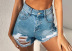 shorts de mezclilla rasgados de cintura alta NSXXL128259