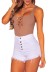 high waist raw edge stretch breasted denim shorts NSXXL128261