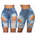 pantalones cortos de mezclilla elásticos delgados de cintura alta rasgados NSXXL128270