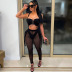 suspender wrap chest tight lace-up high waist solid color mesh vest and trousers suit NSFH128294