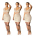 hanging neck backless wrap chest tight hollow solid color dress NSFH128298