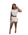 round neck short sleeve tight solid color perspective top and shorts suit NSFH128308
