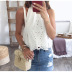 Lace-Up Hollow sleeveless hanging neck solid color vest NSFH128320