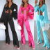 solid color Feather Long Sleeve Fluffy Stitching crop top high waist Slit Pants Set NSXPF128333