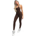 solid color low-cut backless halter neck sleeveless high waist tight jumpsuit NSXPF128337