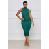 solid color sleeveless pleated slit slim dress NSASL128347
