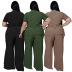 plus size solid color straps short sleeve top wide-leg pants two-piece set NSASL128355