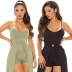 solid color suspenders slit tops and shorts two-piece set NSASL128362