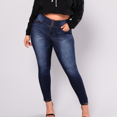 Plus Size High Waist Breasted Slim Jeans NSXXL128253