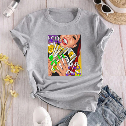 Fashion Print Loose Short Sleeve T-Shirt Multicolors NSYAY129968