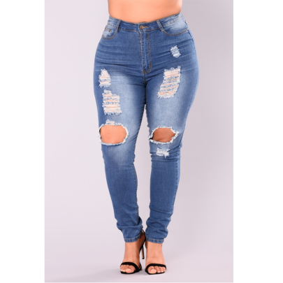 Jeans Ajustados Elásticos Rasgados De Talla Grande NSXXL128250