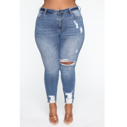 Plus Size Stretch High Waist Holes Slim Jeans NSXXL128243