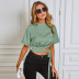 solid color hollow cross straps short sleeve crop top NSFH128451