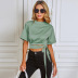 solid color hollow cross straps short sleeve crop top NSFH128451