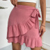 solid color high waist ruffled edging lace-up skirt NSFH128454