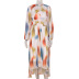 printing contrast color long sleeve round neck knot dress NSFH128457