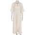 vestido de falda de manga larga con solapa de botón suelto de color sólido NSFH128462