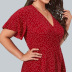 plus size polka dot printed short sleeve high waist ruffle dress NSHZ128489