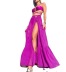 solid color tube top and high waist slit skirt two-piece set NSYHC128492