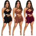 velvet straps pleated slit skirt and strappy top two-piece set NSASL128497